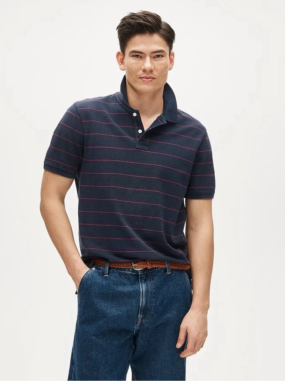 J. CREW Slim washed piqué polo shirt in stripe Size M $89.50 CR766